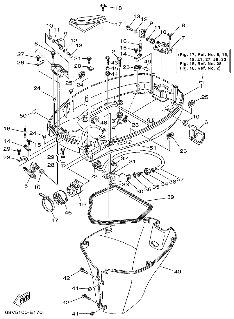 Yamaha F115TR, LF115TR, F115AET, FL115AET BOTTOM COWLING parts diagram